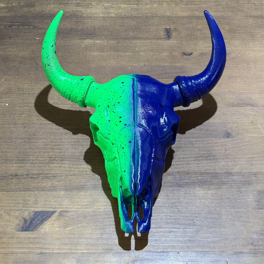 DECORATED COW SKULL BLUE/GREEN